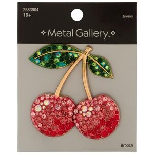 New Metal Gallery Cherries Rhinestone Brooch